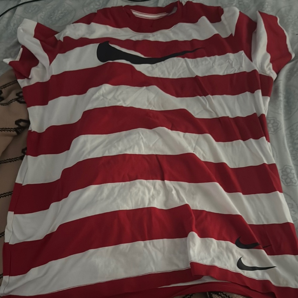 Nike Red and White Striped Short Sleeve Tee